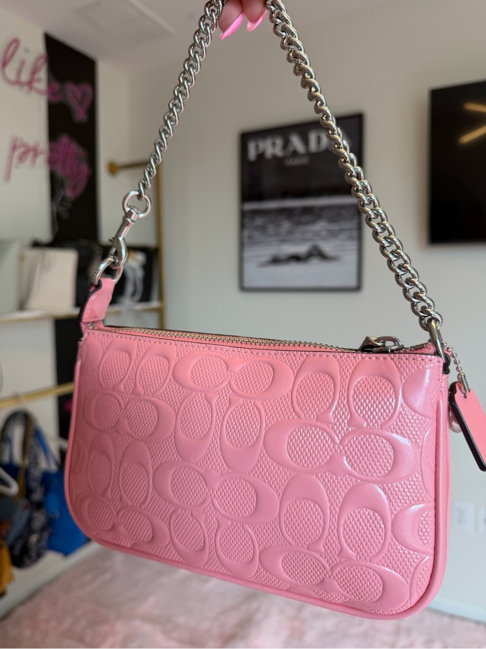 ๐ Coach Nolita 19 Pink Patent Signature Chain Bag CC727 NWT Barbiecore - Picture 12 of 17